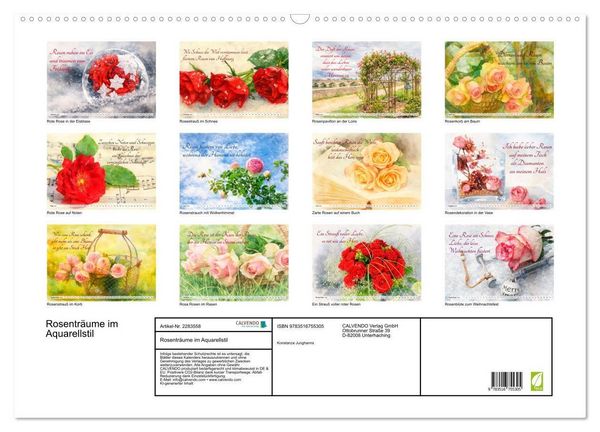 Produktbild: Rosentr&auml;ume im Aquarellstil (Wandkalender 2027 DIN A2 quer), CALVENDO Monatskalender