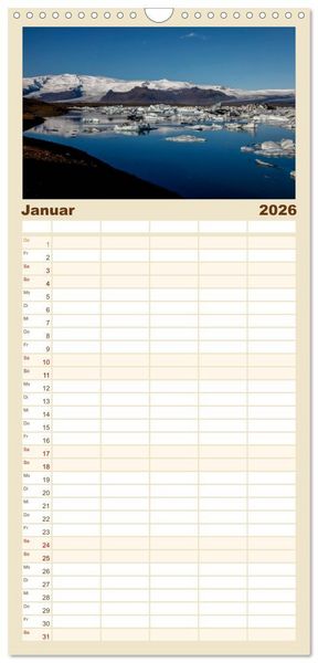 Produktbild: Familienplaner 2026 - Island - Land aus Feuer und Eis mit 5 Spalten (Wandkalender, 21 x 45 cm) CALVENDO