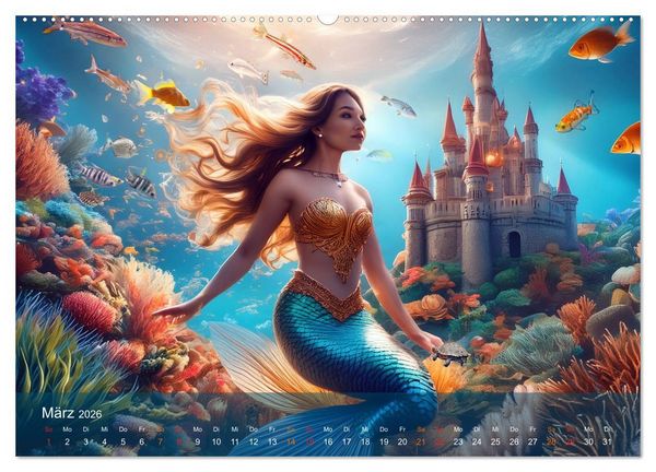 Produktbild: Meerjungfrauen in mystischen Unterwasserwelten (hochwertiger Premium Wandkalender 2026 DIN A2 quer), Kunstdruck in Hochglanz