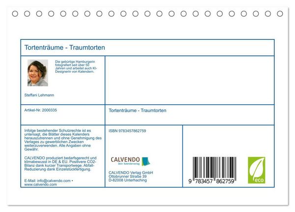 Produktbild: Tortentr&auml;ume - Traumtorten (Tischkalender 2026 DIN A5 quer), CALVENDO Monatskalender