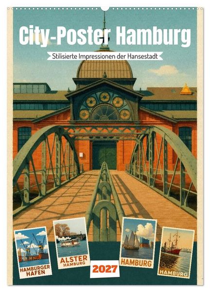 Produktbild: City Poster Hamburg - Stilisierte Impressionen der Hansestadt (Wandkalender 2027 DIN A2 hoch), CALVENDO Monatskalender