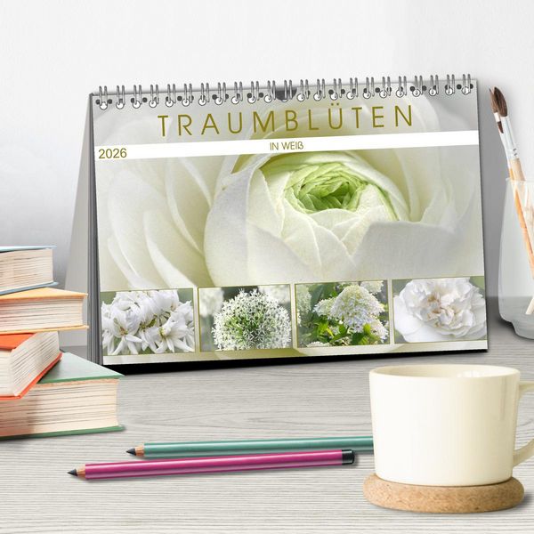 Produktbild: Traumbl&uuml;ten in Wei&szlig; (Tischkalender 2026 DIN A5 quer), CALVENDO Monatskalender