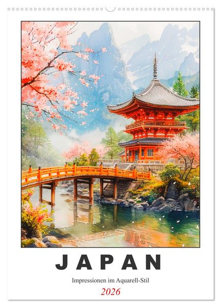 Produktbild: Japan. Impressionen im Aquarell-Stil (Wandkalender 2026 DIN A2 hoch), CALVENDO Monatskalender