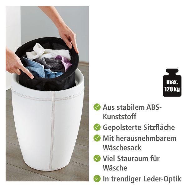 Produktbild: Hocker Mod. Candy White in Lederoptik, mit abnehmbarem W&auml;schesammler
