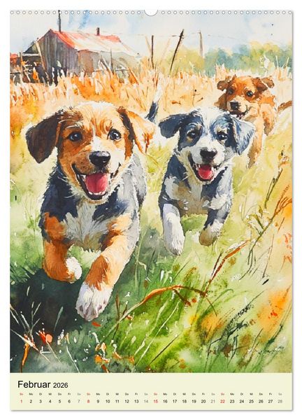 Produktbild: Bezaubernde Hunde. Unsere Freunde im lieblichen Aquarell-Stil (Wandkalender 2026 DIN A2 hoch), CALVENDO Monatskalender