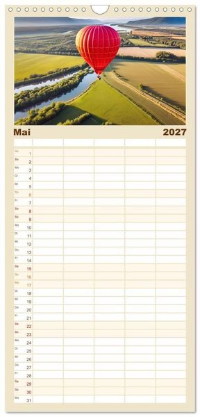 Produktbild: Familienplaner 2027 - Freiheit in den L&uuml;ften. Mit dem Hei&szlig;luftballon unterwegs mit 5 Spalten (Wandkalender, 21 x 45 cm) CALVENDO