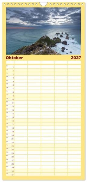 Produktbild: Familienplaner 2027 - Neuseeland - ein Naturparadies mit 5 Spalten (Wandkalender, 21 x 45 cm) CALVENDO
