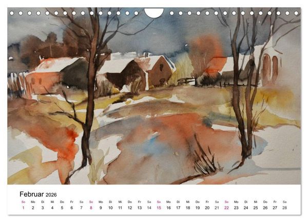 Produktbild: Mit Aquarellen durch das Jahr (Wandkalender 2026 DIN A4 quer), CALVENDO Monatskalender