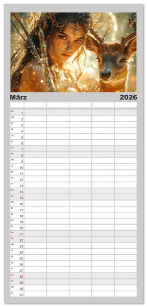 Produktbild: Familienplaner 2026 - G&ouml;tterfunken mit 5 Spalten (Wandkalender, 21 x 45 cm) CALVENDO