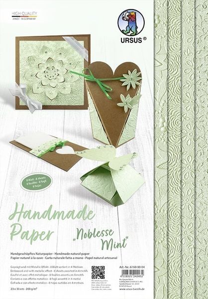 Produktbild: URSUS Spezialpapiere Handmade Paper Noblesse Mint, 23 x 33 cm, 8 Blatt