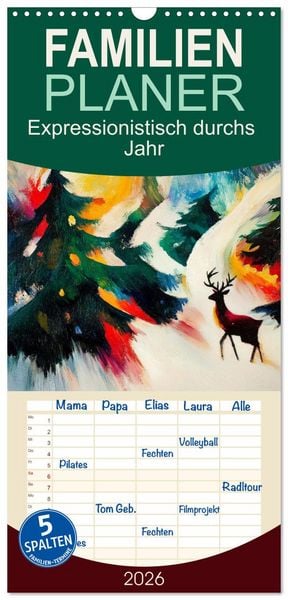 Produktbild: Familienplaner 2026 - Expressionistisch durchs Jahr mit 5 Spalten (Wandkalender, 21 x 45 cm) CALVENDO
