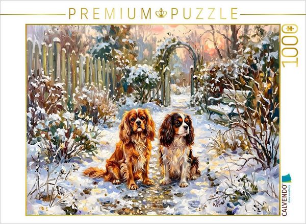 CALVENDO Puzzle Cavalier King Charles Spaniels im Wintergarten | 1000 Teile Lege-Größe 64x48cm Foto-Puzzle für glückliche Stunden