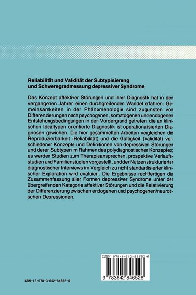 Produktbild: Reliabilit&auml;t und Validit&auml;t der Subtypisierung und Schweregradmessung depressiver Syndrome