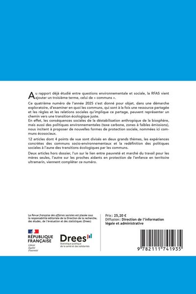 Produktbild: Revue Francaise des Affaires Sociales N.4; Transitions Ecologiques
