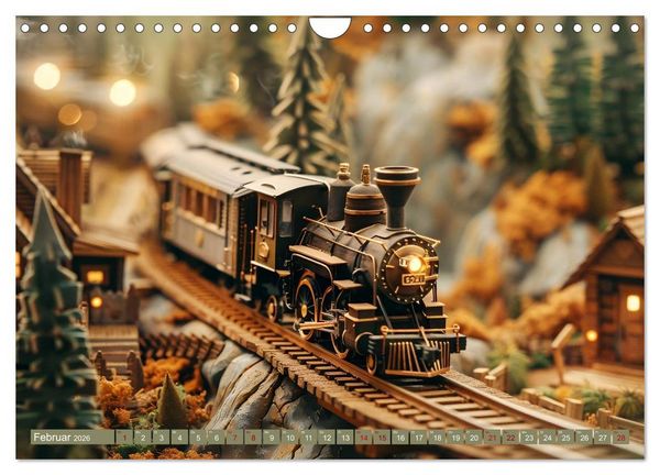 Produktbild: Miniaturwelt Eisenbahn - Zug um Zug ins Abenteuer (Wandkalender 2026 DIN A4 quer), CALVENDO Monatskalender