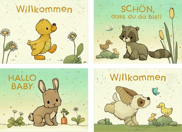 Grußkarte Mini Willkommen J. Tourlonias sort.