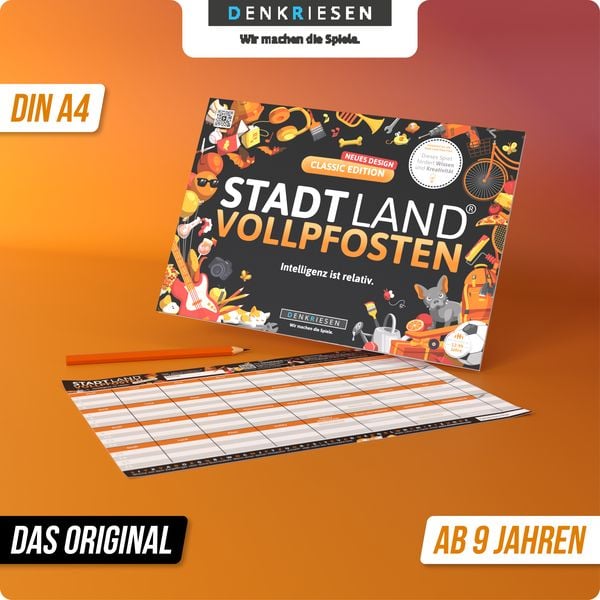 Denkriesen - Stadt Land Vollpfosten® - Classic Edition - "intelligenz ist Relativ." - A4