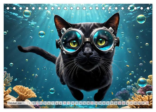Produktbild: Katzen unter Wasser (Tischkalender 2026 DIN A5 quer), CALVENDO Monatskalender