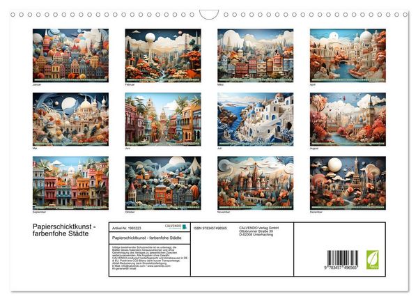 Produktbild: Papierschicktkunst - farbenfohe St&auml;dte (Wandkalender 2026 DIN A3 quer), CALVENDO Monatskalender