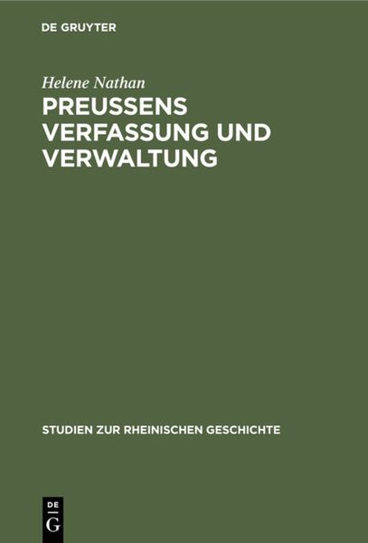 Produktbild: Preussens Verfassung und Verwaltung