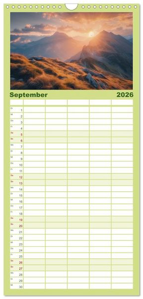 Produktbild: Familienplaner 2026 - Im Reich der Berge mit 5 Spalten (Wandkalender, 21 x 45 cm) CALVENDO