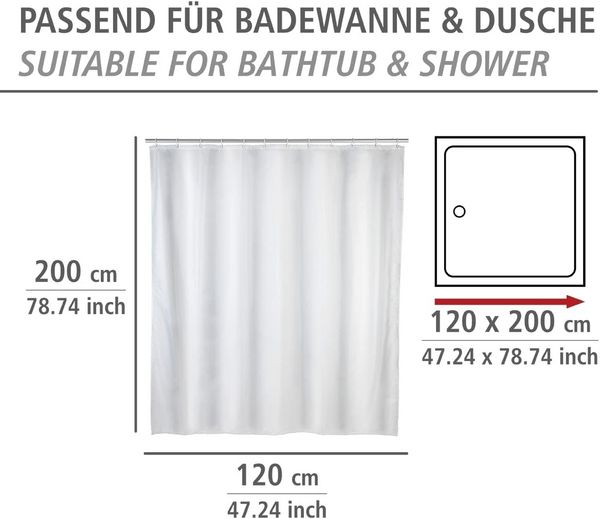 Produktbild: Anti-Schimmel Duschvorhang Uni White, Textil (Polyester), 120 x 200 cm, waschbar