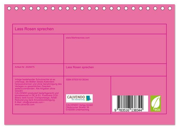 Produktbild: Lass Rosen sprechen (Tischkalender 2026 DIN A5 quer), CALVENDO Monatskalender