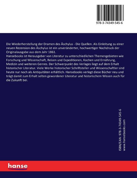 Produktbild: Die Wiederherstellung der Dramen des &Auml;schylus