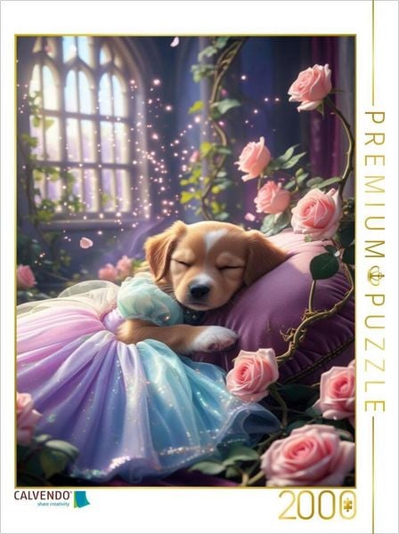 CALVENDO Puzzle Dornröschen Hundewelpe | 2000 Teile Lege-Größe 90x67cm Foto-Puzzle für glückliche Stunden