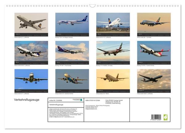 Produktbild: Verkehrsflugzeuge (Wandkalender 2026 DIN A2 quer), CALVENDO Monatskalender