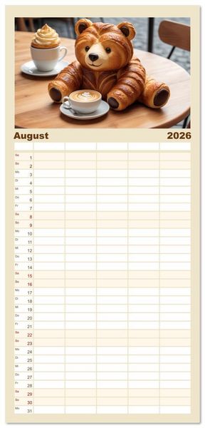 Produktbild: Familienplaner 2026 - Tierische Croissants mit 5 Spalten (Wandkalender, 21 x 45 cm) CALVENDO
