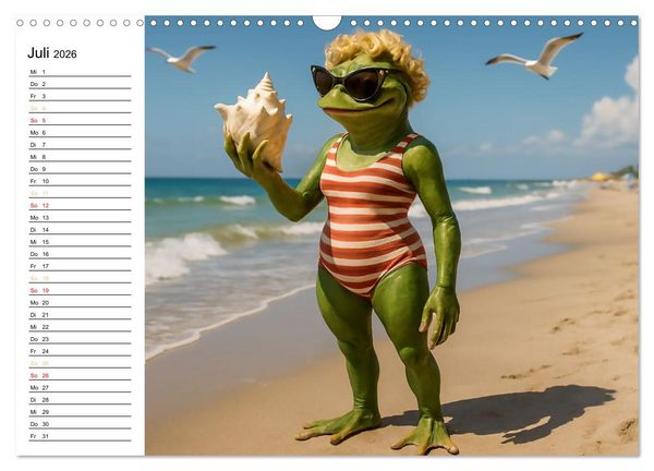 Produktbild: Frosch am Strand - Sommer, Sonne, gr&uuml;ne Haut (Wandkalender 2026 DIN A3 quer), CALVENDO Monatskalender
