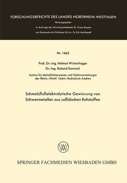 Produktbild: Schmelzflu&szlig;elektrolytische Gewinnung von Schwermetallen aus sulfidischen Rohstoffen