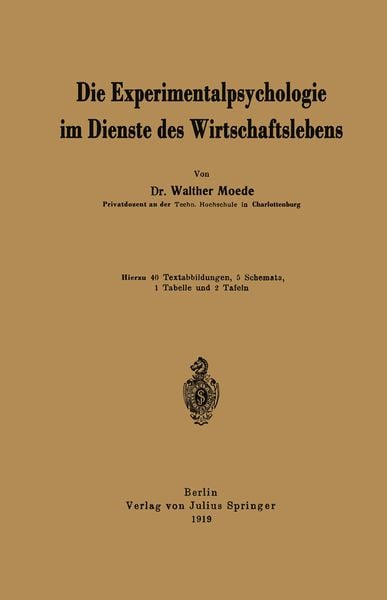 Produktbild: Die Experimentalpsychologie im Dienste des Wirtschaftslebens