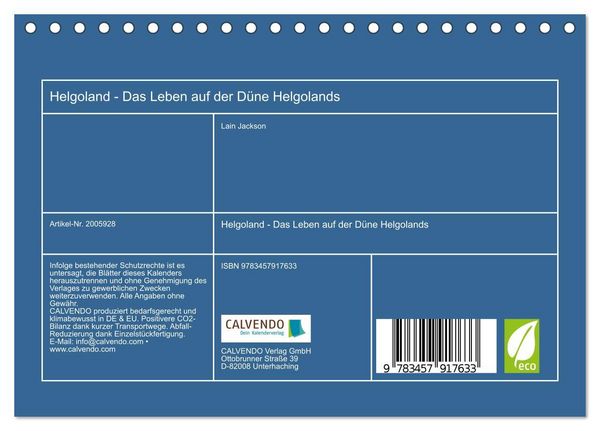 Produktbild: Helgoland - Das Leben auf der D&uuml;ne Helgolands (Tischkalender 2026 DIN A5 quer), CALVENDO Monatskalender