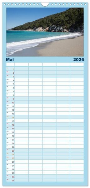 Produktbild: Familienplaner 2026 - Al&oacute;nnisos, Ski&aacute;thos, Sk&oacute;pelos mit 5 Spalten (Wandkalender, 21 x 45 cm) CALVENDO
