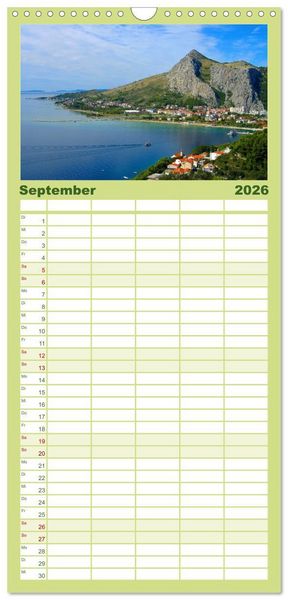 Produktbild: Familienplaner 2026 - Kroatien - Traumhafte Landschaften und faszinierende St&auml;dte mit 5 Spalten (Wandkalender, 21 x 45 cm) CALVENDO