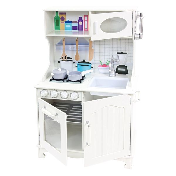 Bino 83724 - Holz-Kinderküche Provence, weiß, mit Zubehör, 97x65x30cm
