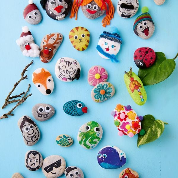 Produktbild: Kreativ-Set: Steine bemalen Kids mit Wackelaugen, Pompons, Anleitungsbuch & Material