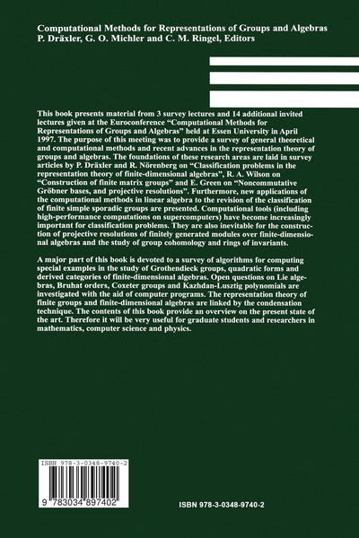 Produktbild: Computational Methods for Representations of Groups and Algebras