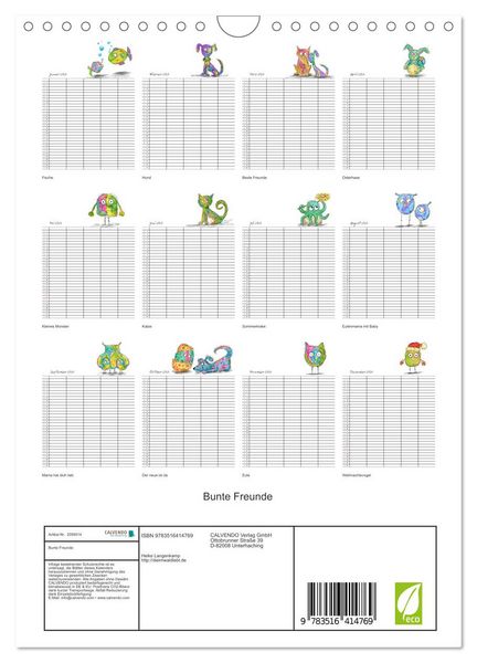 Produktbild: Bunte Freunde (Wandkalender 2026 DIN A4 hoch), CALVENDO Monatskalender