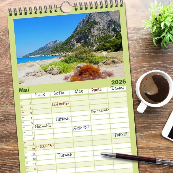 Produktbild: Familienplaner 2026 - Samos - gr&uuml;ne Perle in der &Auml;g&auml;is mit 5 Spalten (Wandkalender, 21 x 45 cm) CALVENDO