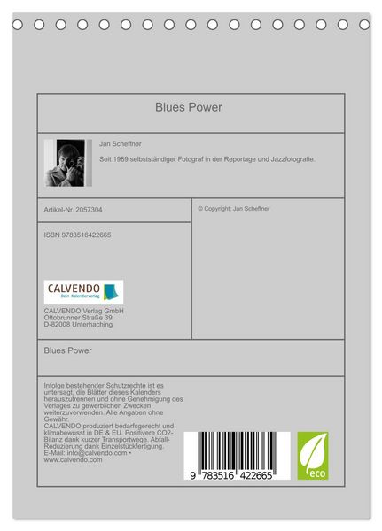 Produktbild: Blues Power (Tischkalender 2026 DIN A5 hoch), CALVENDO Monatskalender
