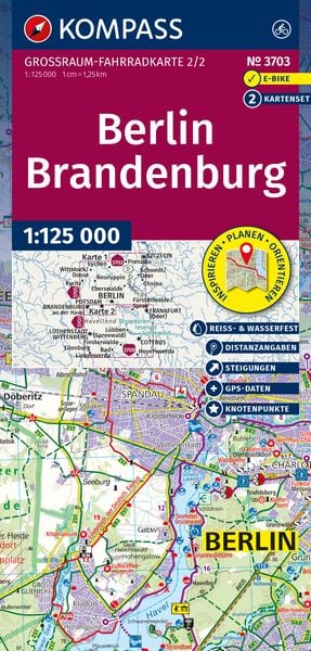 Produktbild: KOMPASS Gro&szlig;raum Fahrradkarte 3703 Berlin-Brandenburg, mit Knotenpunkten 1:125.000