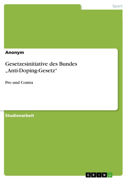 Produktbild: Gesetzesinitiative des Bundes "Anti-Doping-Gesetz"