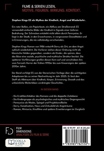Produktbild: Zwischen Kindheit, Angst und Albtraum: Eine Analyse zu Stephen Kings ES (Ein Film Dimensions Buch)