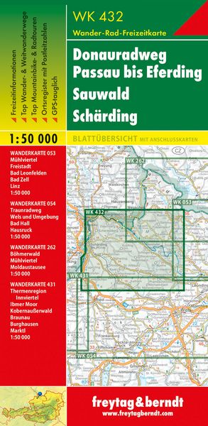 Produktbild: freytag & berndt Wanderkarte WK 432 Donauradweg Passau bis Eferding - Sauwald - Sch&auml;rding 1:50.000