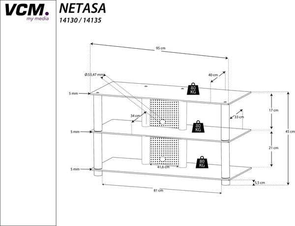 Produktbild: TV M&ouml;bel Sideboard Fernseh Rack Alu Glas Netasa