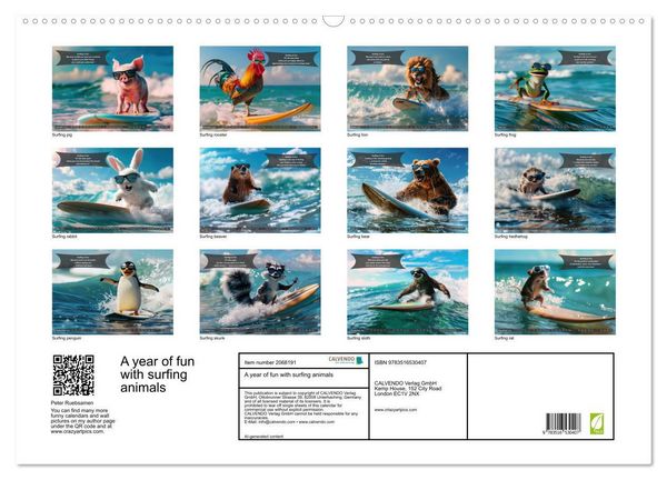 Produktbild: A year of fun with surfing animals (Wall Calendar 2026 DIN A2 landscape), CALVENDO 12 Month Wall Calendar