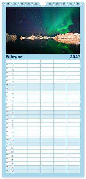 Produktbild: Familienplaner 2027 - Magische N&auml;chte - POLARLICHT mit 5 Spalten (Wandkalender, 21 x 45 cm) CALVENDO